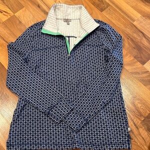 T by Talbots 3/4 zip‎ navy diamond pattern with mint accent size medium
